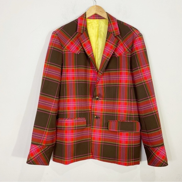 MR TURK Plaid Blazer Red Black Lapel Sport Coat 38 - Picture 3 of 14